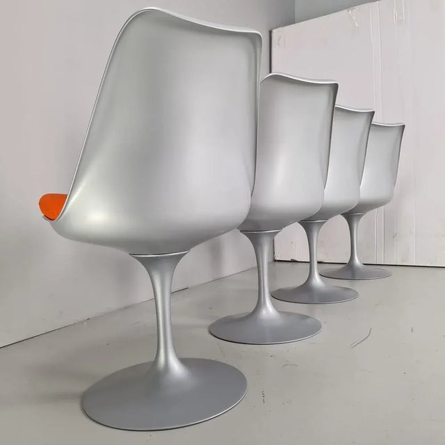 Eero Saarinen Gray Structure and Orange Cotton Pillow Tulip Chairs by Eero Saarinen for Knoll, Set of 4 For Sale - Image 4 of 14