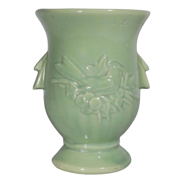 Mid 20th Century McCoy Art Pottery Vase With Bird Motif For Sale