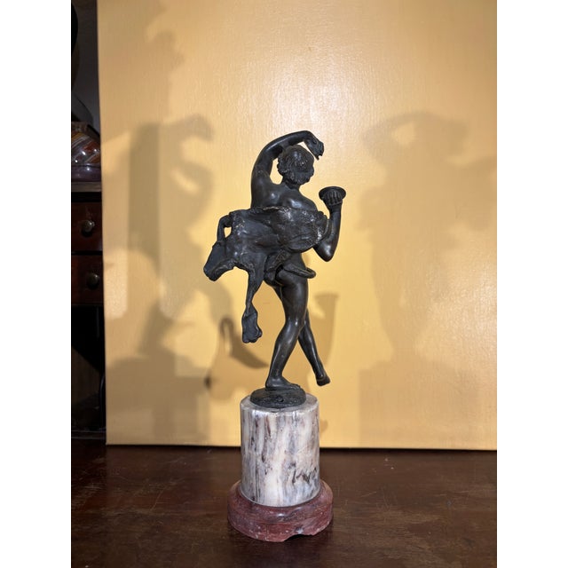 19th Century Italian Grand Tour Patinated Bronze Figure "Follower of Bacchus" on the Marble Base For Sale - Image 9 of 12