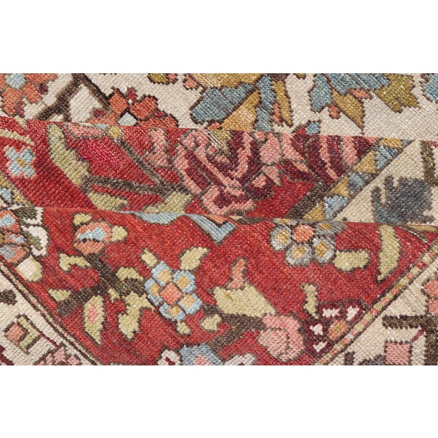 Square Antique Persian Bakhtiari Rug With Red Field and Ivory Medallion For Sale - Image 15 of 16