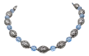 Vintage 1960s Signed Napier Rhodium Plated Faux-Aquamarine Beaded Necklace