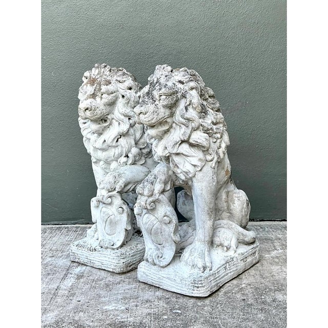 Vintage Italian Cast Cement Lion Statues - A Pair For Sale - Image 10 of 12