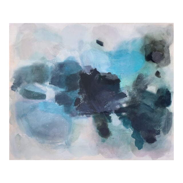 “I Lose Myself” Lyrical Abstract Painting in Moody Blues & Earthy Greens by Stacey Warnix For Sale