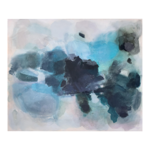 “I Lose Myself” Lyrical Abstract Painting in Moody Blues & Earthy Greens by Stacey Warnix
