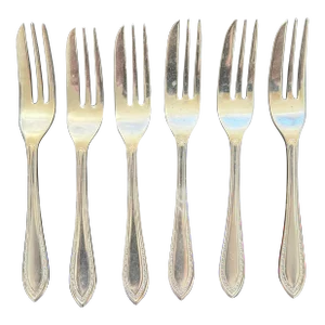 Set of 6 Silver Plate Dessert Forks in Original Gift Box, 1940s