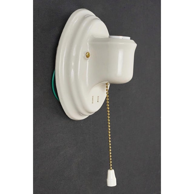 Mid 20th Century Restored Traditional White Ceramic Wall Sconces With Pull Chains - a Pair For Sale - Image 4 of 11
