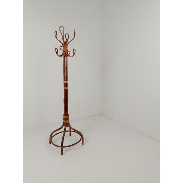 Mid-Century Bamboo Cane & Rattan Coat Rack Stand, Italy, 1950s For Sale - Image 16 of 18