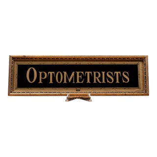 Antique Reverse-Painted "Tallimit" Brass-Tone "Optometrists" Sign For Sale