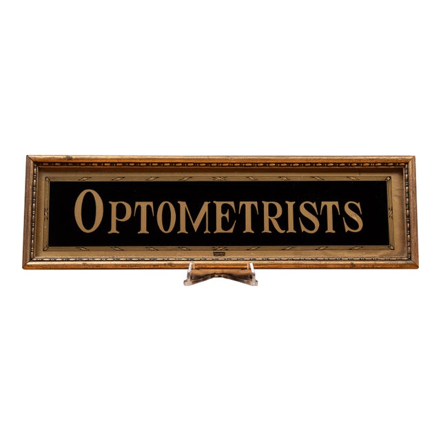 Antique Reverse-Painted "Tallimit" Brass-Tone "Optometrists" Sign For Sale