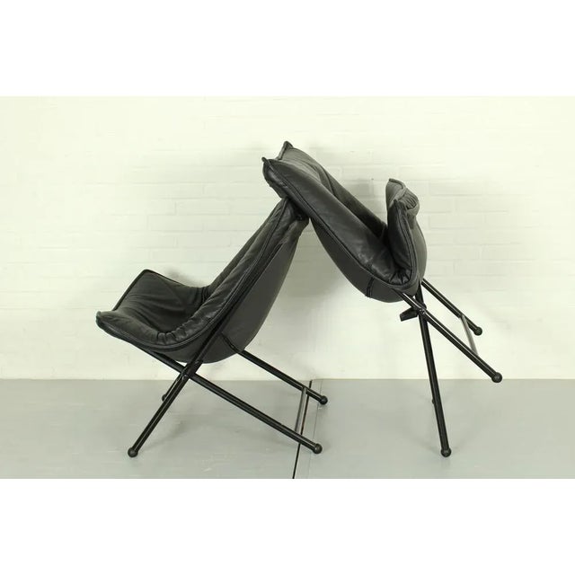 Set of Folding Lounge Chairs in Black Leather attributed to Teun van Zanten for Molinari, 1970s For Sale - Image 11 of 13