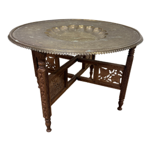Moroccan Style Brass Tray Teak Table