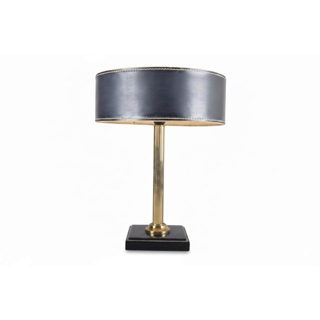Mid-Century Modern French Table Lamp in Brass and Black Leather, 1960s For Sale - Image 14 of 14