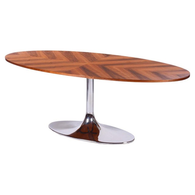 Functionalism Oval Table in Chrome and Walnut from Kovona, Czechia, 1960s For Sale - Image 14 of 14