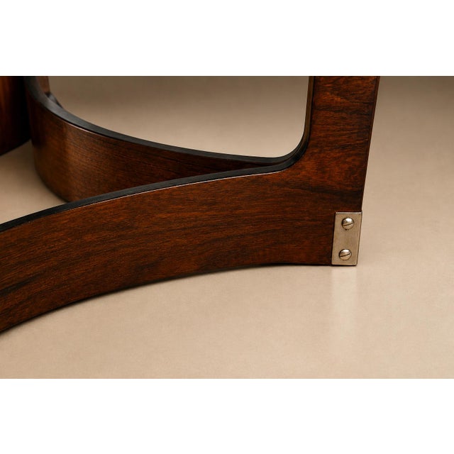 Brazilian Modern Round Coffee Table in Bent Rosewood and Glass by Novo Rumo, Brazil, 1960s For Sale - Image 13 of 16