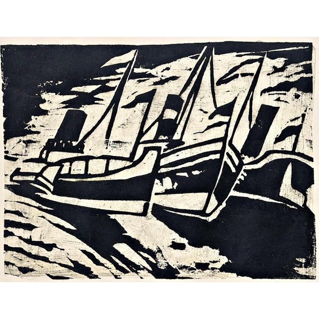 Max Pechstein, Kleine Dampfer/Small Steamers, 1911, Color Woodcut, Signed, German Expressionist For Sale - Image 3 of 8