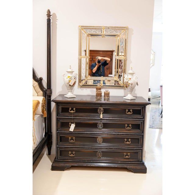 Italian Venetian Three-Drawer Nightstand in Black Finish For Sale - Image 4 of 4