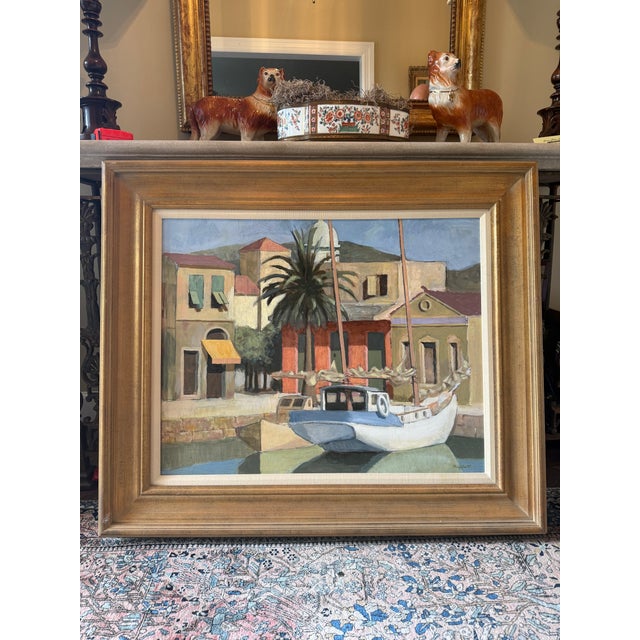 Lovely tropical oil on canvas by William Buffett in a gilt wood frame. 40.5”W x 2.75” D x 34.5”H
