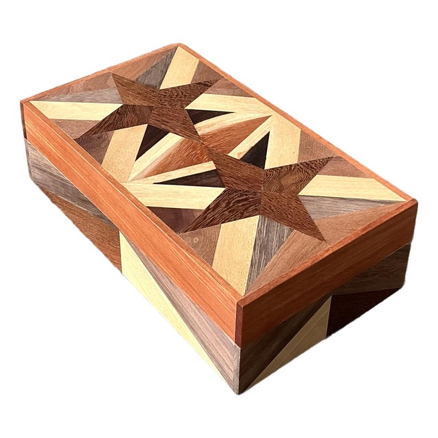 Vintage Marquetry Wood Star Box For Sale