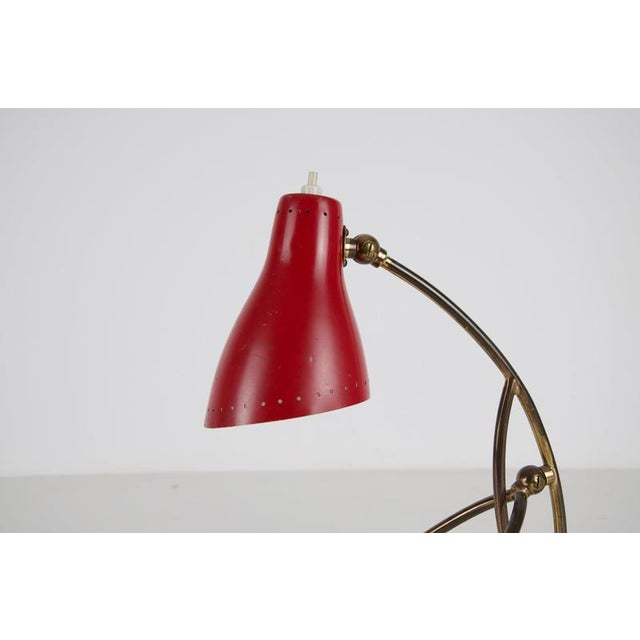 Brass and Red Metal Table Lamp by Giuseppe Ostuni, 1960s For Sale - Image 6 of 11