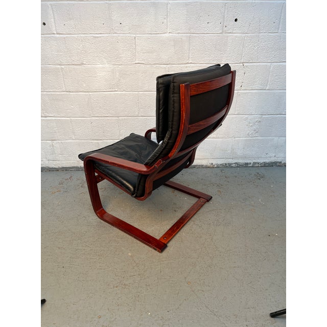 Vintage Black Leather Poäng Chair and Ottoman by Noboru Nakamura for Ikea For Sale - Image 12 of 13