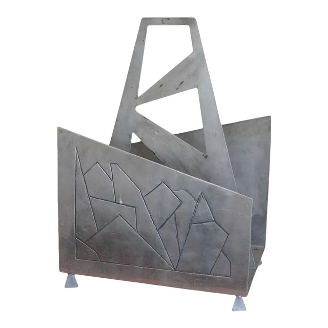 1960s Modern Aluminum Magazine / Log Holder Rack For Sale