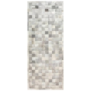 Contemporary Geometric Hair on Hide Grey Leather Runner by Doris Leslie Blau For Sale