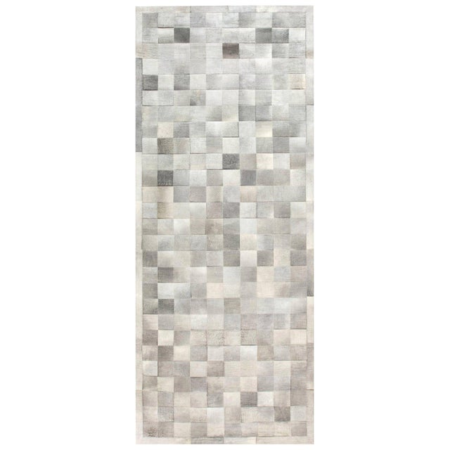 Contemporary Geometric Hair on Hide Grey Leather Runner by Doris Leslie Blau For Sale