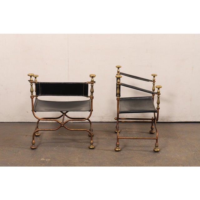 Metal Mid 20th Century Curule Savonarola Chairs from Italy - A Pair For Sale - Image 7 of 11