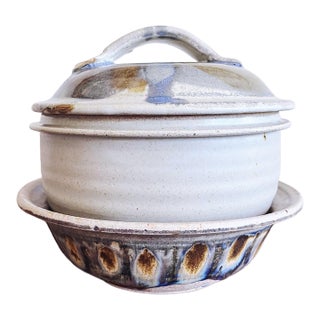 Vintage Signed Praise God Rob Pottery Pair — Soup Tureen and Bowl For Sale