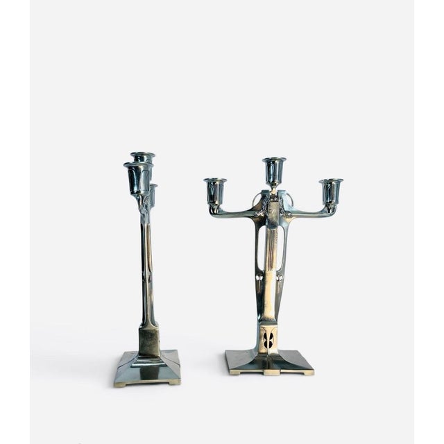 1920s Jugendstil Candlesticks in Pewter by Achille Gamba from Hille, 1920, Set of 2 For Sale - Image 5 of 13