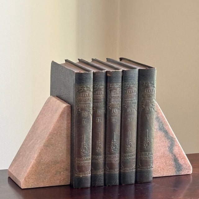 Mid-Century Modern Style Pink Marble Wedge Bookends — A Pair For Sale - Image 18 of 18