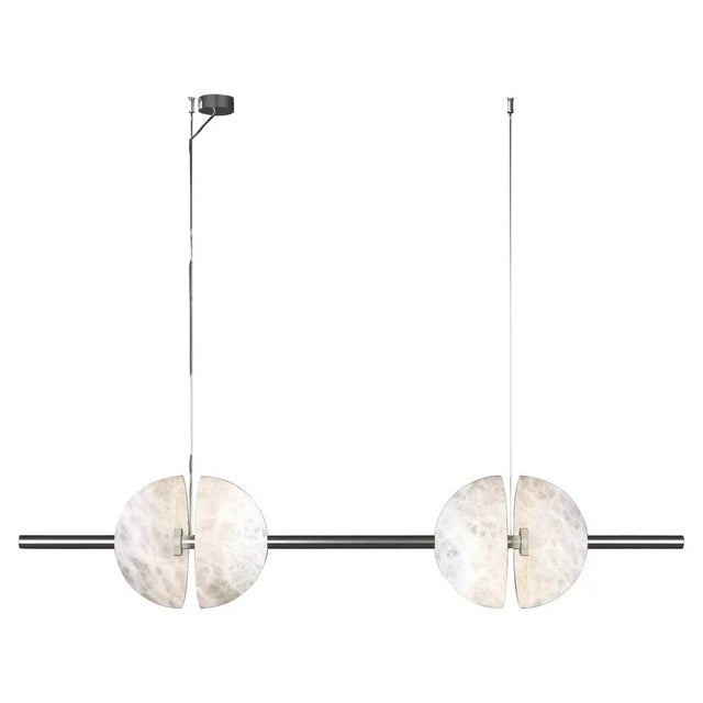 Contemporary Ermes Shiny Silver Metal and Alabaster Pendant Light 1 by Alabastro Italiano For Sale - Image 3 of 3