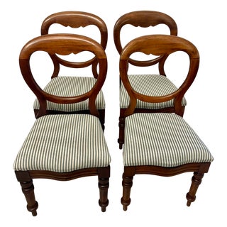 Antique Victorian Mahogany Balloon-Back Dining Chairs, 1880, Set of 4 For Sale