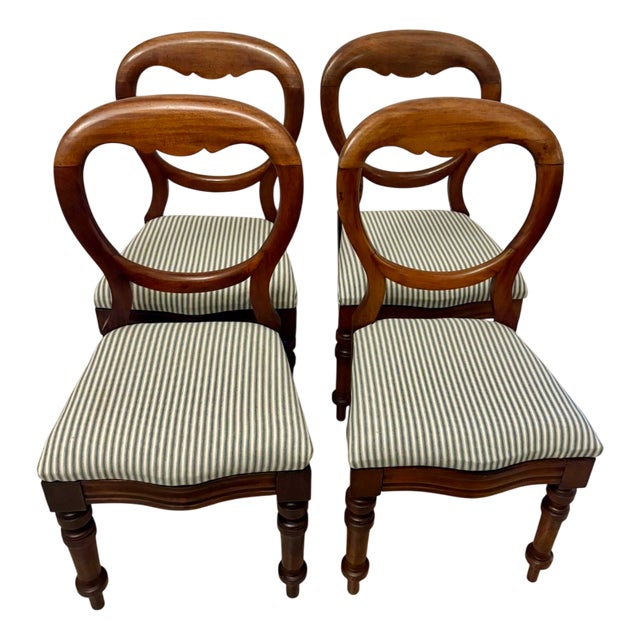 Antique Victorian Mahogany Balloon-Back Dining Chairs, 1880, Set of 4 For Sale