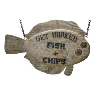 Carved Flounder Trade Sign "Fish & Chips" For Sale