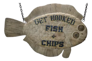Carved Flounder Trade Sign "Fish & Chips"