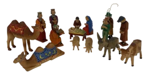 German Carved Nativity Figures, Set of 15