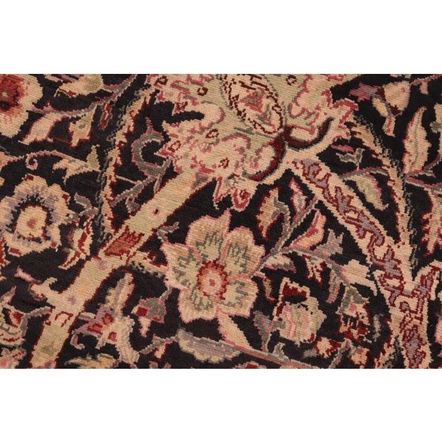 Art Nouveau Floral 1990's Pak-Persian Black/Green Wool Rug - 6'2'' X 9'0'' For Sale - Image 4 of 9