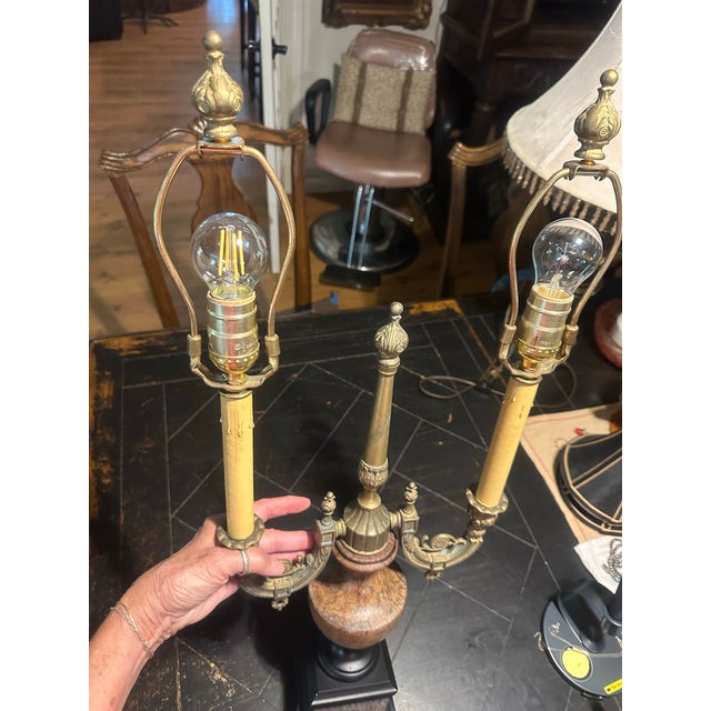 Antique Brass and Marble Candelabra Table Lamp. French Louie XVI Style. For Sale - Image 4 of 12