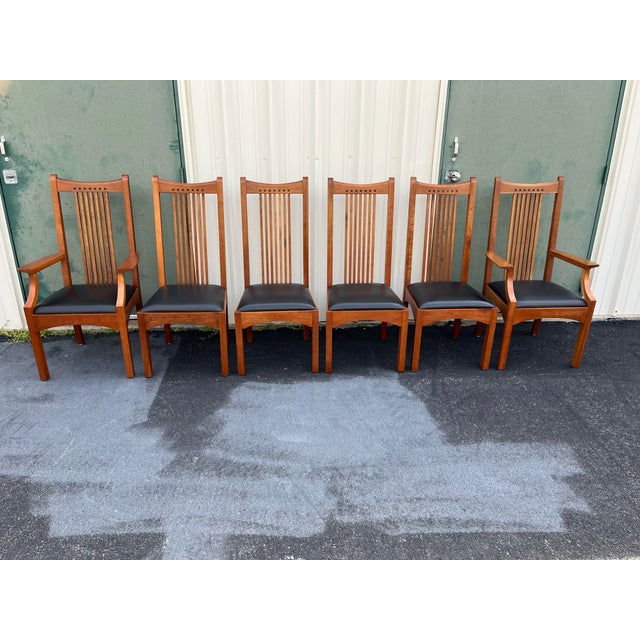 Stickley Stickley 21st Century Collection Cherry & Leather Mission Dining Chairs- Set of 6 For Sale - Image 4 of 12