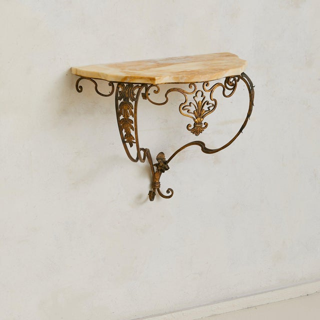 French Petite French Brass + Marble Wall-Mounted Console, 1940s - 2 Available For Sale - Image 3 of 10