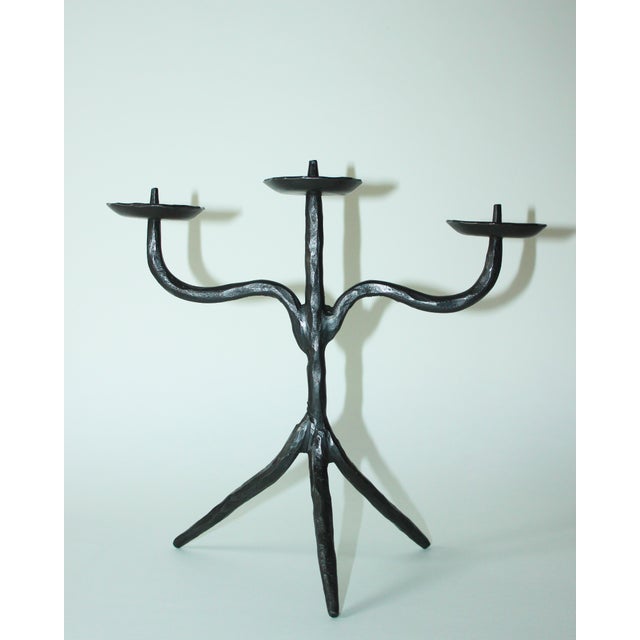 Brutalist Candlesticks in Hammered Wrought Iron, 1890s, Set of 2 For Sale - Image 10 of 11