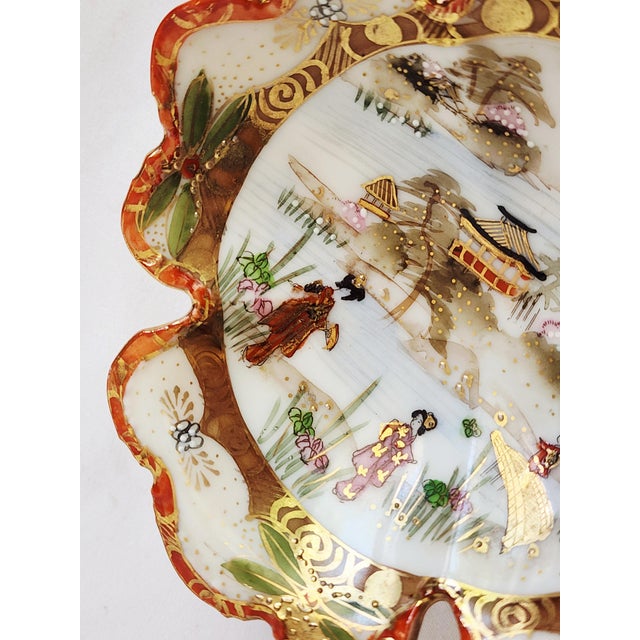 Antique Hand Painted Japanese Kutani Porcelain Trinket Bowl Asian Handled Bowl Decor For Sale In West Palm - Image 6 of 7