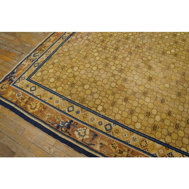 Textile Incredible Small Hexagonal Camel Background With Floral Border Antique Chinese Ningxia Rug For Sale - Image 7 of 9