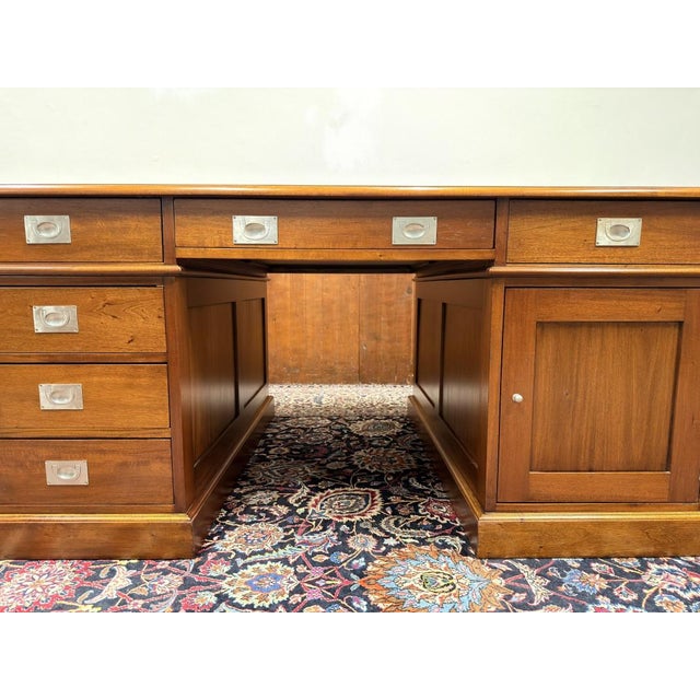 Large English Chesterfield Partners Desk For Sale - Image 10 of 18