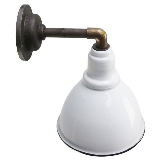 Industrial Vintage Industrial Cast Iron, Brass, and White Enamel Sconces For Sale - Image 3 of 5
