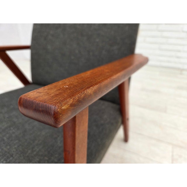 Wood Danish Highback Armchair in Fabric and Teak, 1970s For Sale - Image 7 of 16