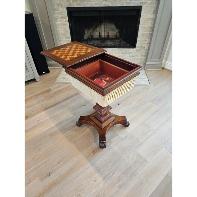 Antique English William IV Period Mahogany Inlaid Chessboard Top Sewing Stand For Sale - Image 4 of 13