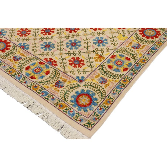 1990s Bohemien Ziegler Beige Blue Hand-Knotted Wool Rug - 9'6'' X 12'5'' For Sale - Image 5 of 8