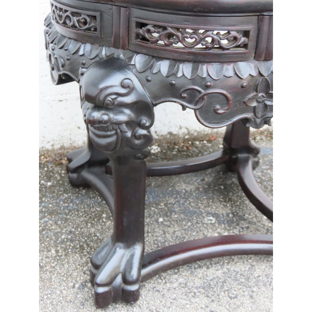 Early 1900s Oriental Heavy Carved Flower Statue Stand Side Table 6338 For Sale - Image 16 of 17